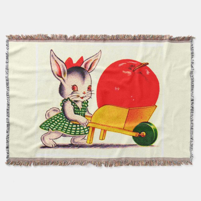 little bunny pushing cart with great big apple throw blanket (Front)