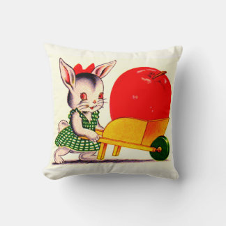 little bunny pushing cart with great big apple throw pillow