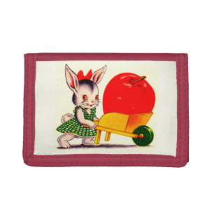 little bunny pushing cart with great big apple tri-fold wallet