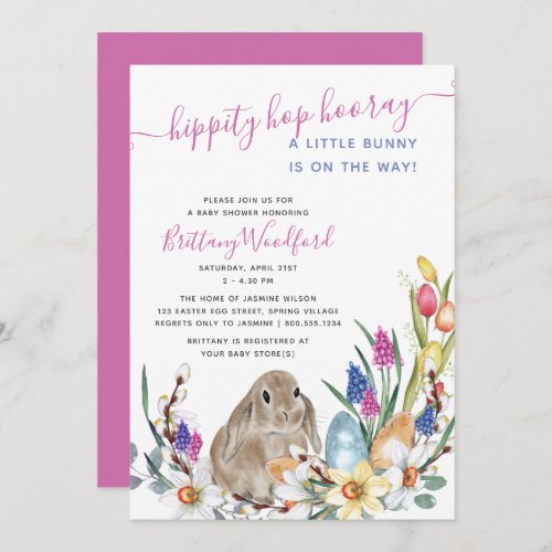 Little Bunny Rabbit and Spring Flower Baby Shower Invitation