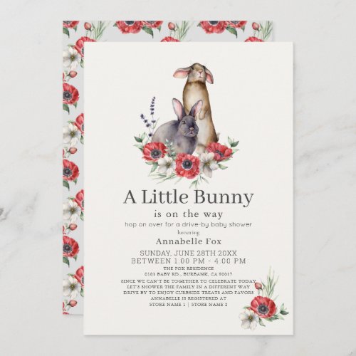 Little Bunny Red Anemone Drive_by Baby Shower Invitation
