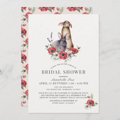 Little Bunny Red Anemone Drive_by Bridal Shower Invitation