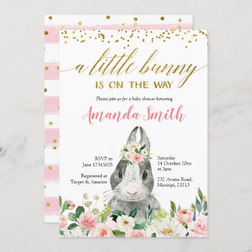 Little Bunny Spring Floral Baby Shower Invitation