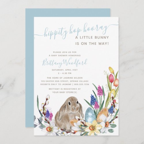 Little Bunny Spring Flower and Rabbit Baby Shower Invitation