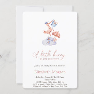Little Bunny Stork Polka Dots Baby Shower Invitation