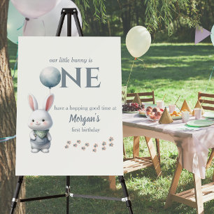Little Bunny Turning One Blue Boys 1st Birthday Foam Board