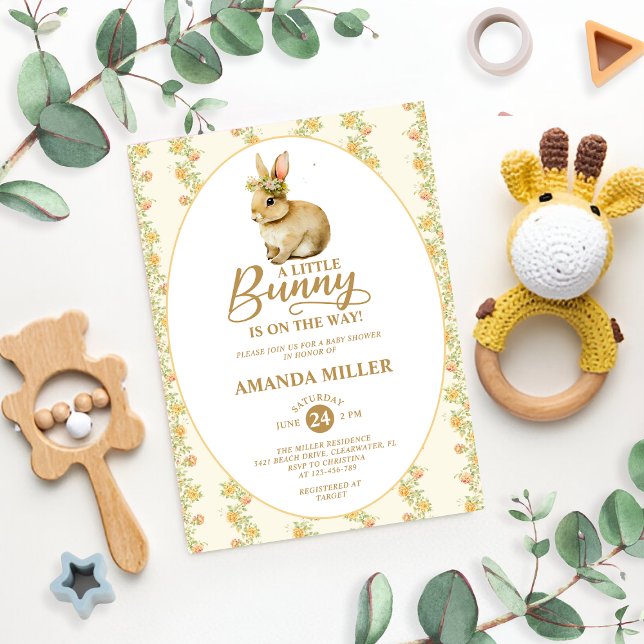 Little Bunny Vintage Floral Boho Baby Shower Invitation (Creator Uploaded)