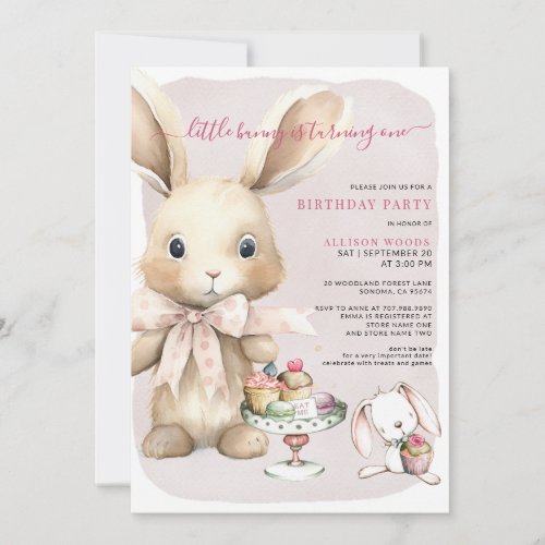 Little Bunny White Rabbit First Birthday Invitation