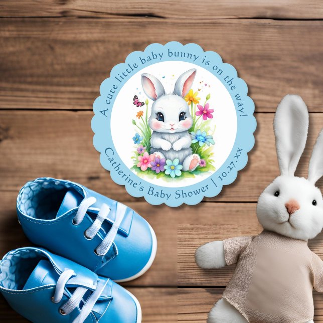 Little Bunny Wildflower Garden Easter Baby Shower Paper Coaster (Creator Uploaded)