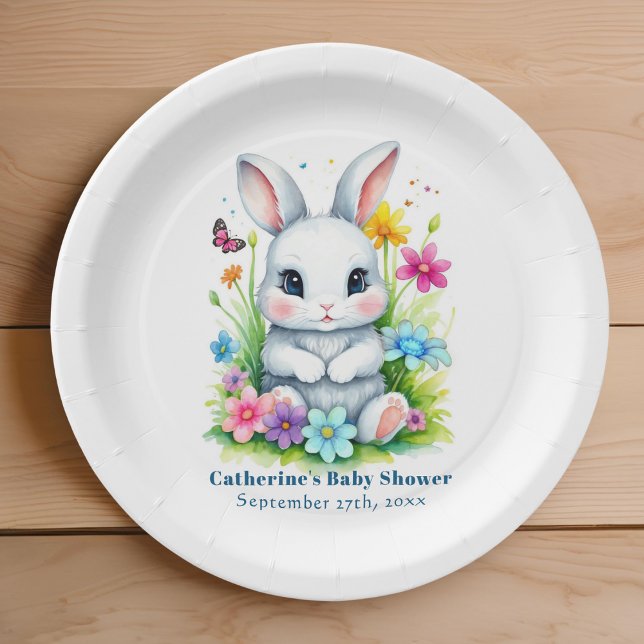 Little Bunny Wildflower Garden Easter Baby Shower Paper Plates (Creator Uploaded)