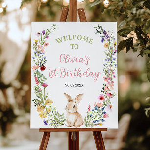 Little Bunny Wildflower Girl Birthday Welcome Sign