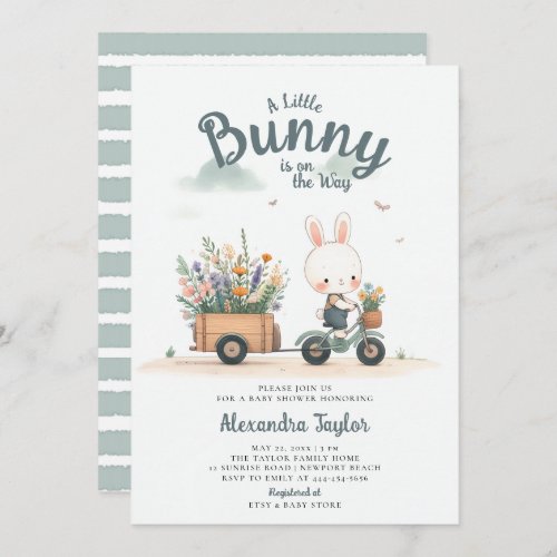 Little Bunny Wildflower Wagon Blue Baby Boy Shower Invitation