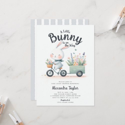 Little Bunny Wildflower Wagon Cute Baby Boy Shower Invitation
