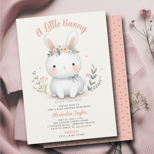 Little Bunny Wildflowers Cute Baby Girl Shower Invitation