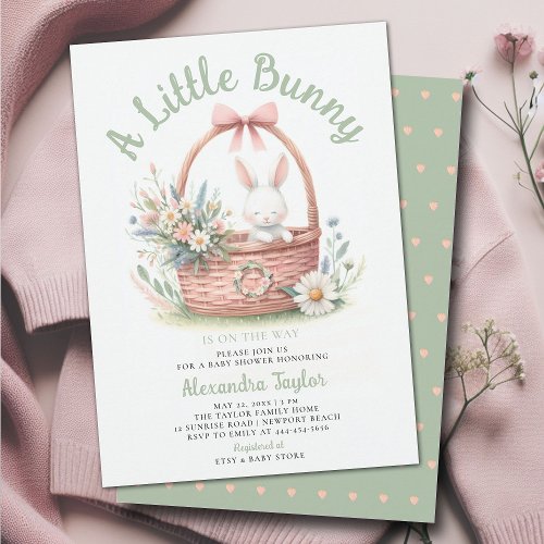 Little Bunny Wildflowers Picnic Baby Girl Shower Invitation