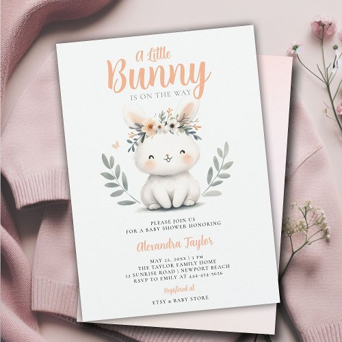 Little Bunny Wildflowers Spring Baby Girl Shower Invitation