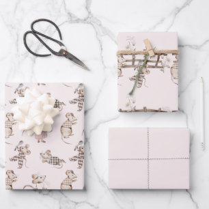 Little Busy Brown Mice Baby Wrapping Paper Sheets