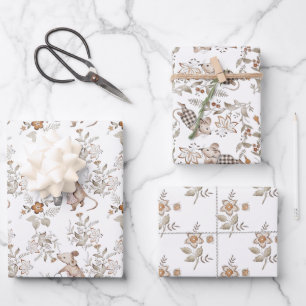 Little Busy Brown Mice Baby Wrapping Paper Sheets