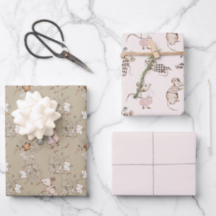 Little Busy Brown Mice Baby Wrapping Paper Sheets
