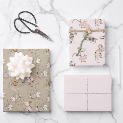 Little Busy Brown Mice Baby Wrapping Paper Sheets