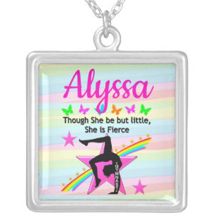 LITTLE BUT FIERCE GYMNASTICS QUEEN DESIGN SILVER PLATED NECKLACE