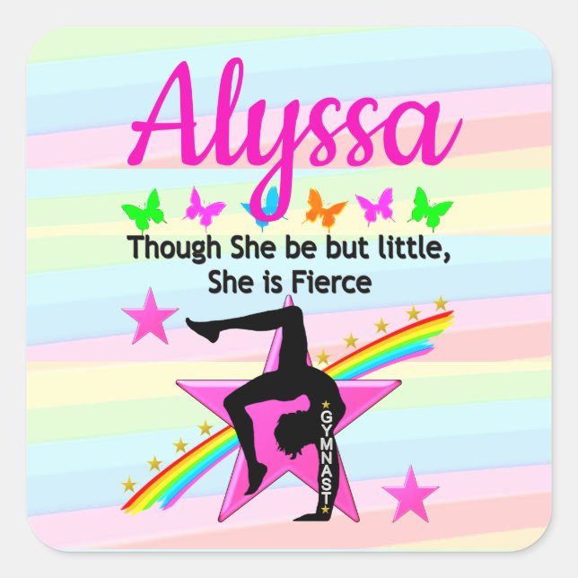 LITTLE BUT FIERCE GYMNASTICS QUEEN DESIGN SQUARE STICKER (Front)