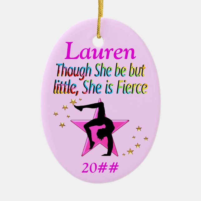 LITTLE BUT FIERCE PERSONALIZED GYMNAST ORNAMENT (Front)