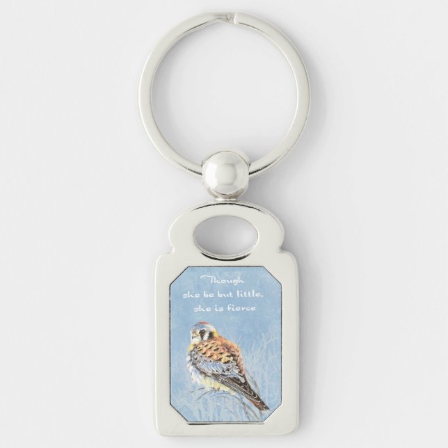 Little But Fierce Shakespeare Quote Kestrel Bird Keychain (Front)