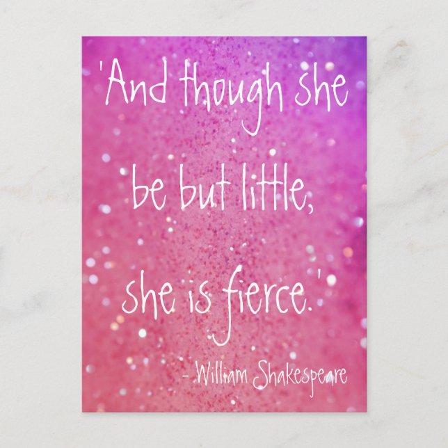 Little but Fierce Shakespeare Quote Pink Postcard (Front)