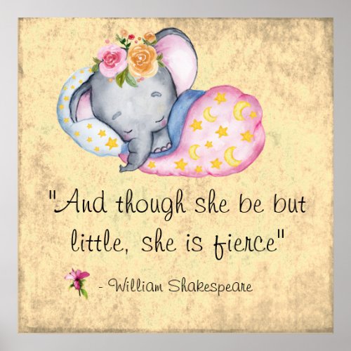 Little But Fierce Sleeping Elephant Nursery Art Poster