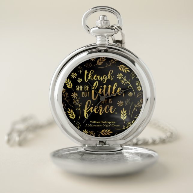 Little But Fierce William Shakespeare Gold Floral Pocket Watch (Inside)