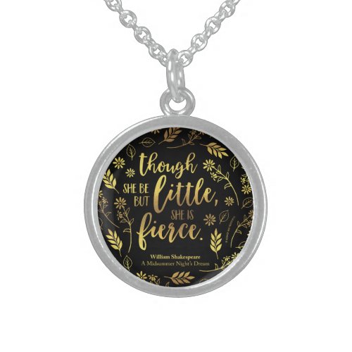 Little But Fierce William Shakespeare Gold Floral Sterling Silver Necklace