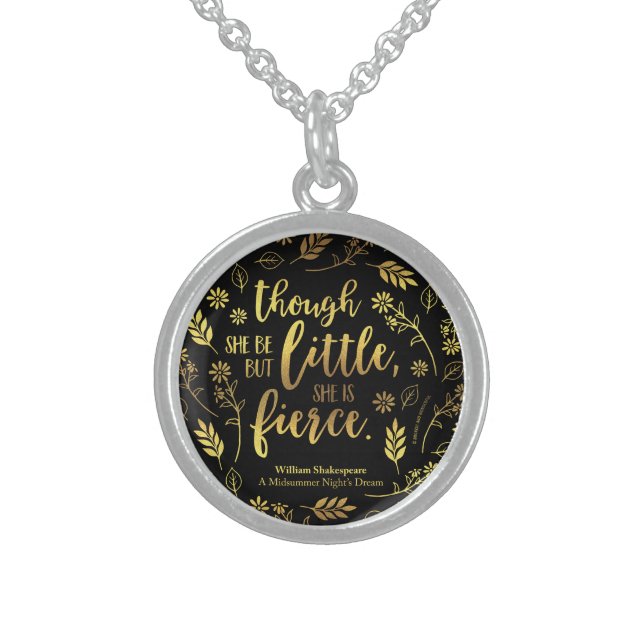 Little But Fierce William Shakespeare Gold Floral Sterling Silver Necklace (Front)