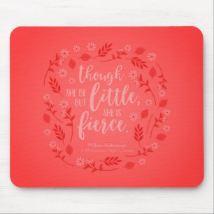 Little But Fierce William Shakespeare Red Floral Mouse Pad