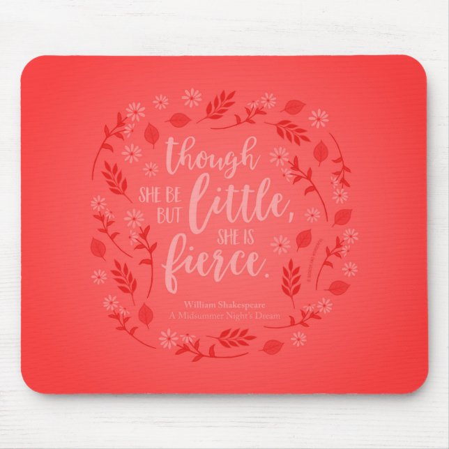 Little But Fierce William Shakespeare Red Floral Mouse Pad (Front)