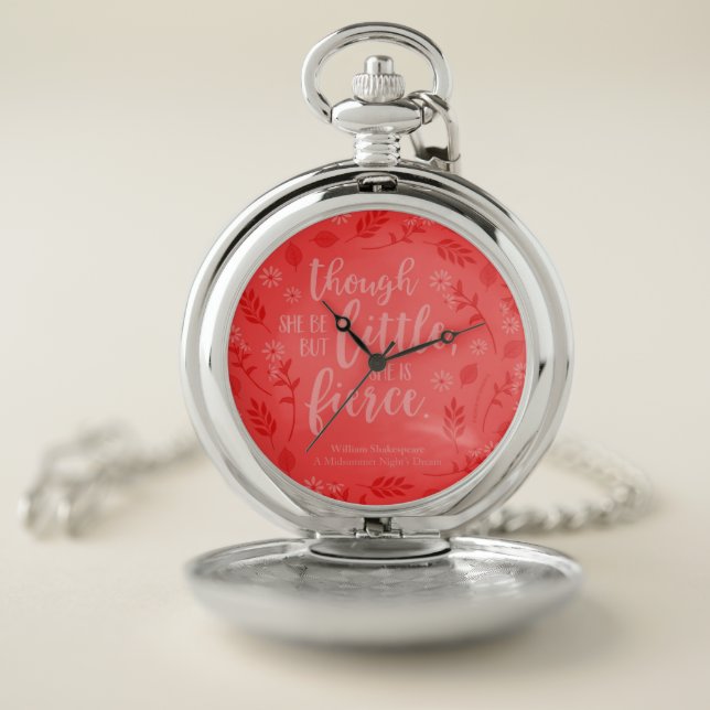 Little But Fierce William Shakespeare Red Floral Pocket Watch (Inside)