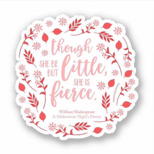 Little But Fierce William Shakespeare Red Floral Sticker (Front)