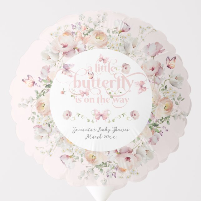 Little Buterfly Blush Pink Floral Girl Baby Shower Balloon (Front)