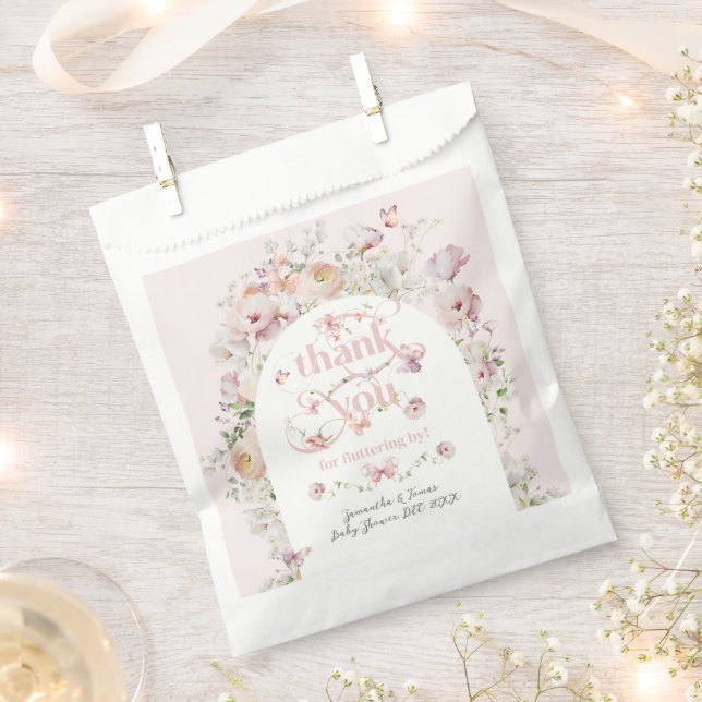 Little Buterfly Blush Pink Floral Girl Baby Shower Favor Bag (Clipped)