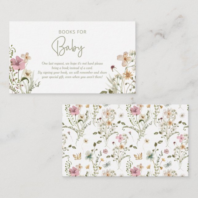 Little Buttefly Book Request Girl Baby Shower Enclosure Card (Front/Back)