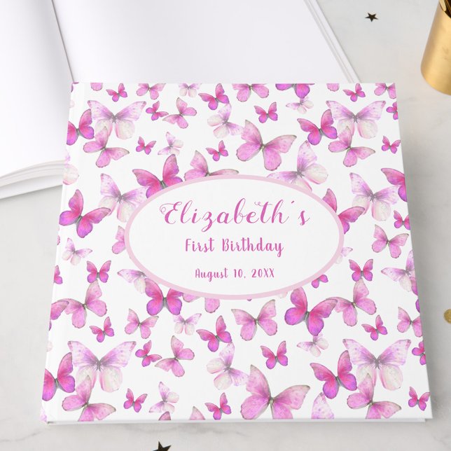 Little Butterfly 1st Birthday Pink Girl Keepsake Guest Book (Creator Uploaded)