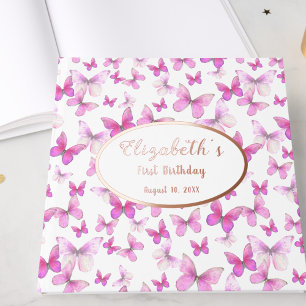 Little Butterfly 1st Birthday Pink Girl Rose Gold Foil Guest Book