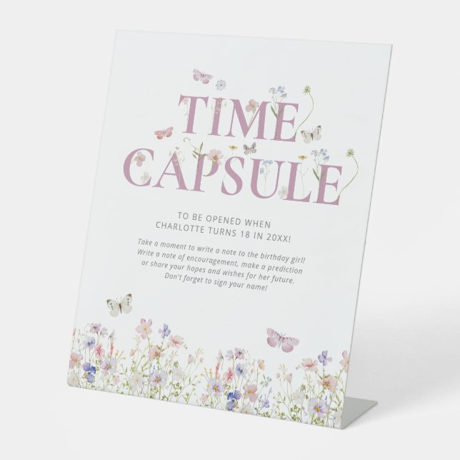 Little Butterfly 1st Birthday Time Capsule Pedestal Sign (Front)