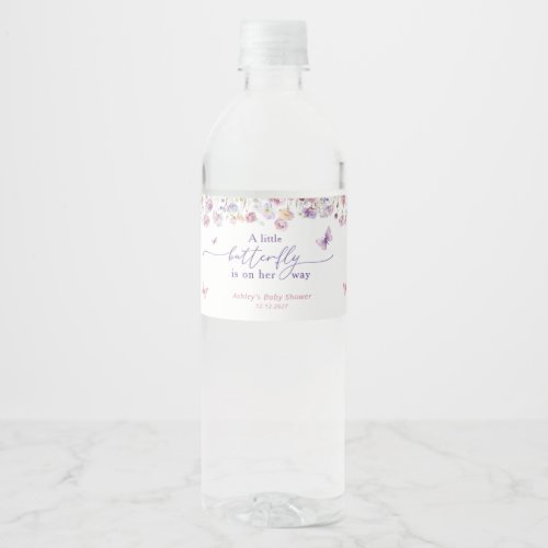 Little Butterfly and Wildflowers Baby Shower Water Bottle Label