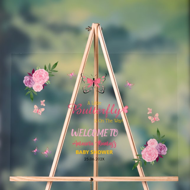Little Butterfly Baby Shower Acrylic Welcome Sign  (Neutral)