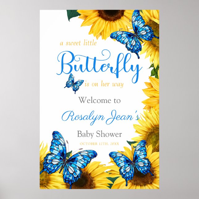 Little Butterfly Baby Shower Centerpiece Sunflower Poster (Front)