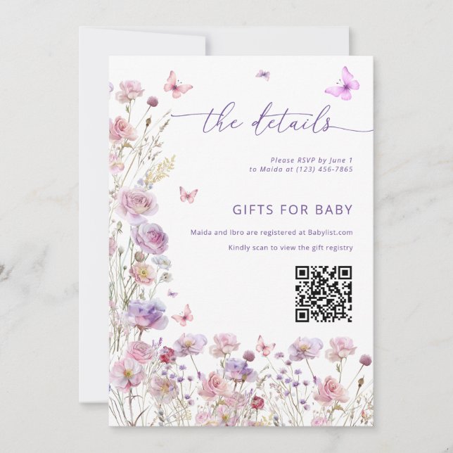 Little Butterfly Baby Shower Details Card  (Front)