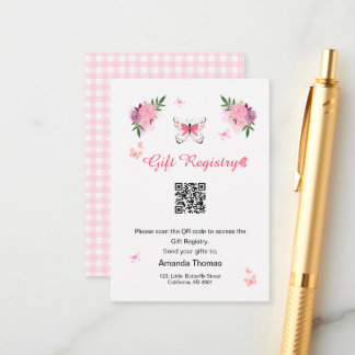 Little Butterfly Baby Shower Gift Registry QR Code Enclosure Card