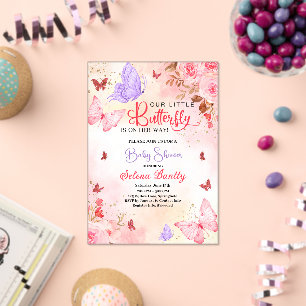 little butterfly baby shower Girl Watercolor Pink Acrylic Invitations