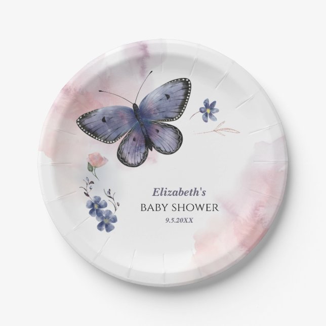 Little Butterfly Baby Shower Paper Plates (Front)